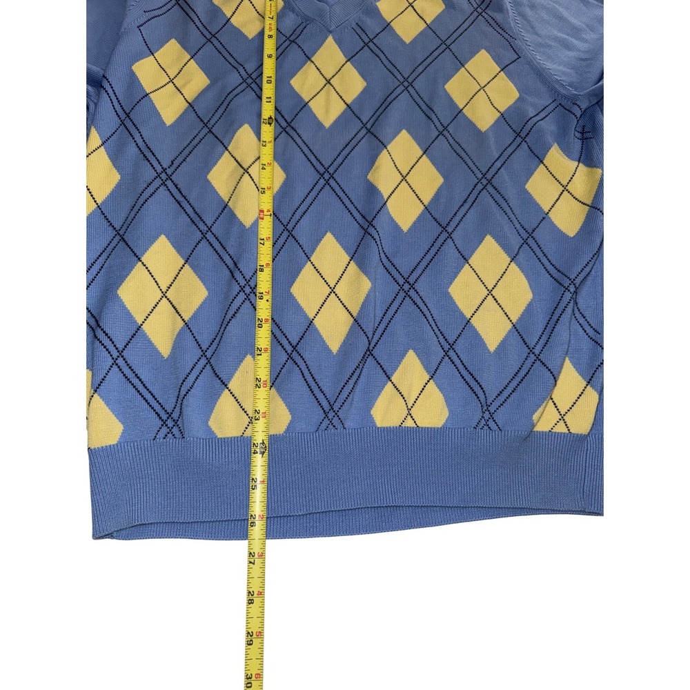 Brooks Brothers Country Club Mens V Neck Argyle Sweater Silk Cotton Blend Blue M - Picture 4 of 7